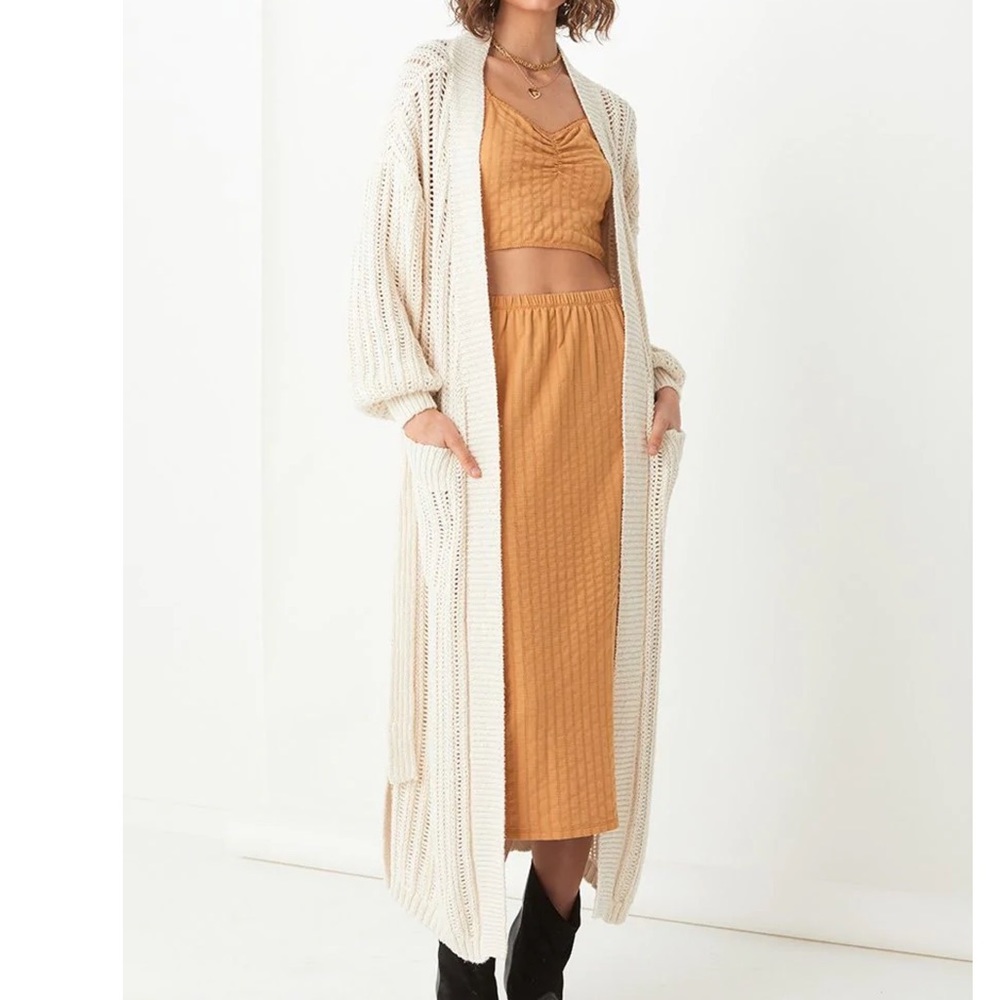 Spell Heather Long Knit Cardigan in Cream